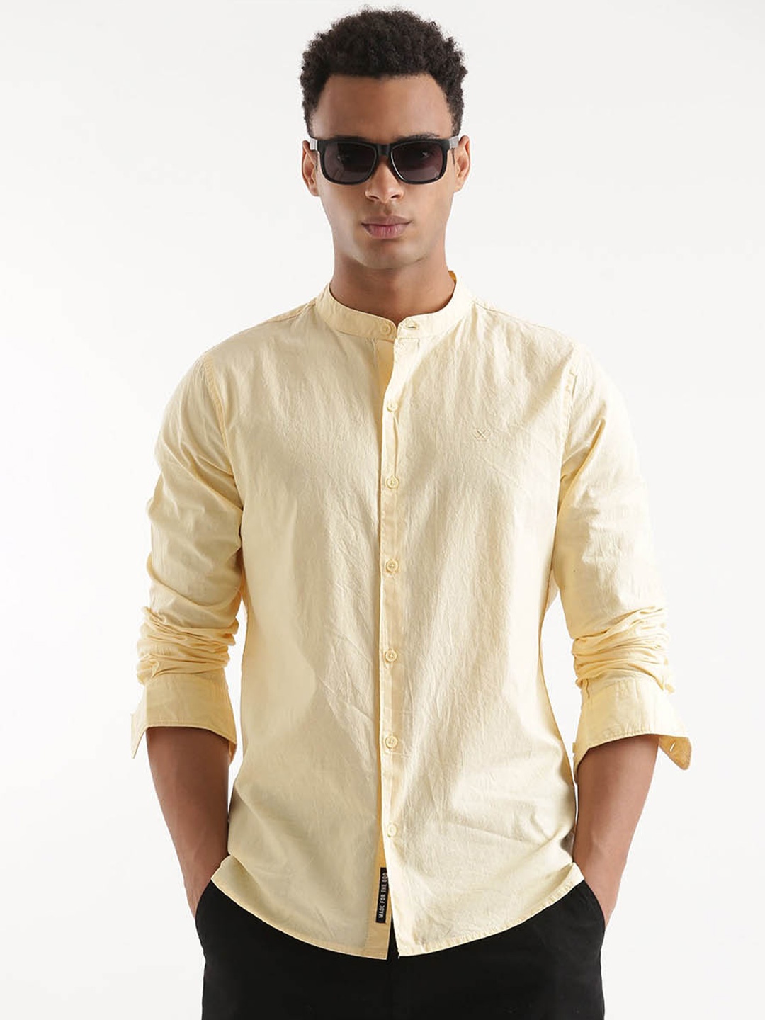 

WROGN Custom Mandarin Collar Cotton Shirt, Yellow