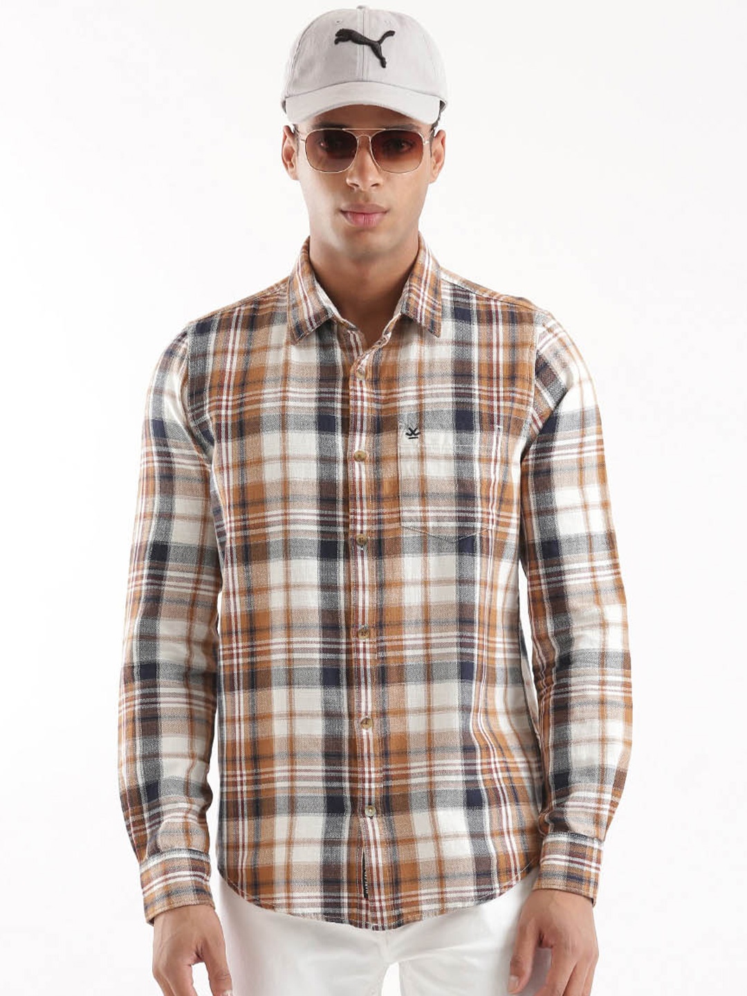 

WROGN Custom Slim Fit Tartan Checked Cotton Casual Shirt, Brown