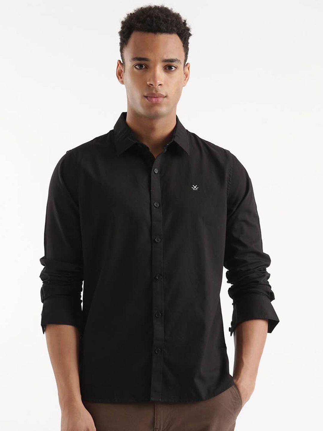 

WROGN Custom Slim Fit Cotton Casual Shirt, Black