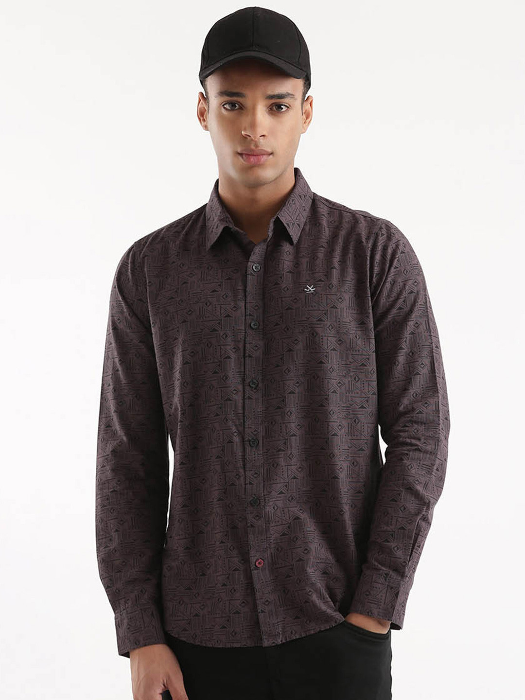 

WROGN Custom Geometric Printed Cotton Shirt, Grey