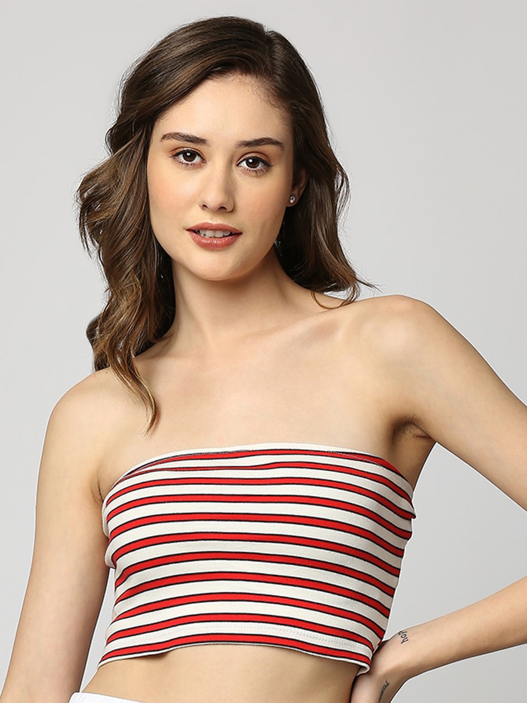 

Disrupt Horizontal Striped Cotton Tube Crop Top, Red