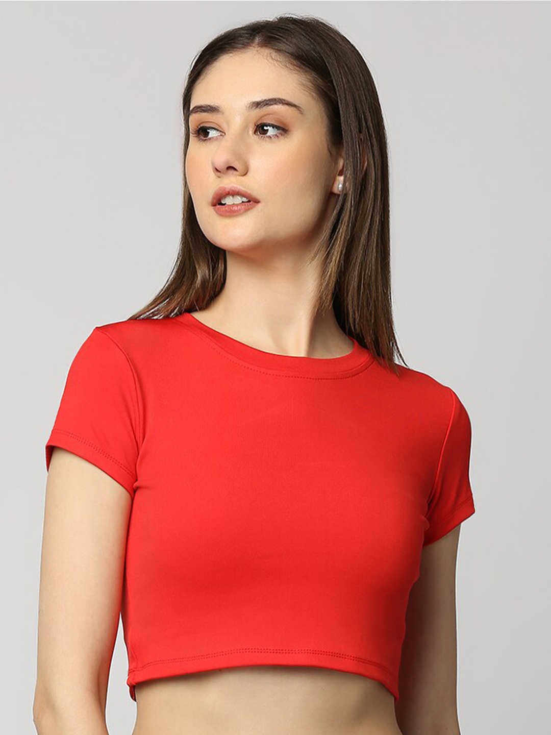 

Disrupt Round Neck Slim Fit Crop T-shirt, Red