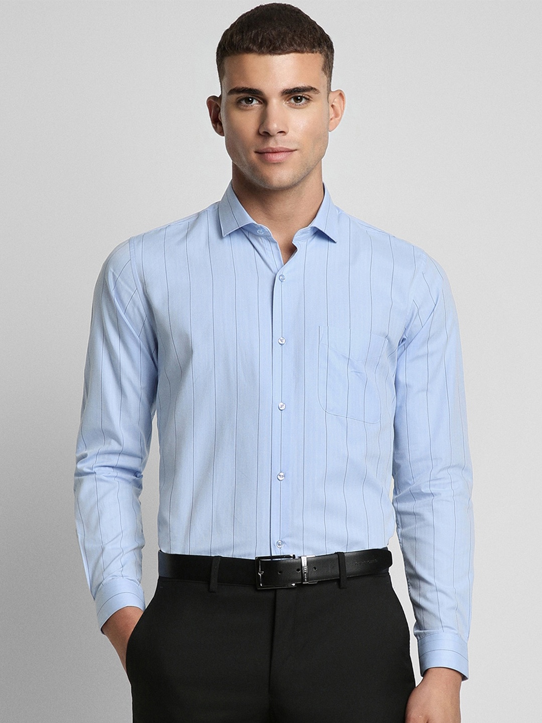 

Peter England Slim Fit Striped Spread Collar Cotton Formal Shirt, Blue