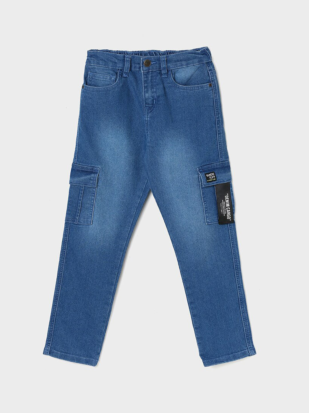 

Fame Forever by Lifestyle Boys High-Rise Clean Look Light Fade Stretchable Denim Cargos, Blue