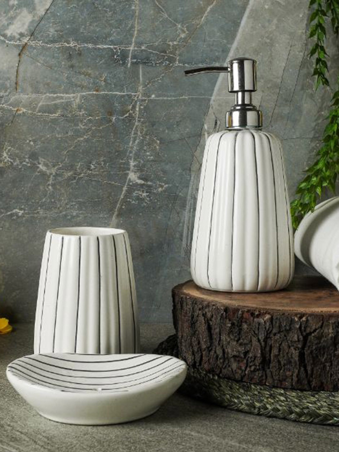 

The Decor Mart White Textured Ceramic Bathroom Accessories
