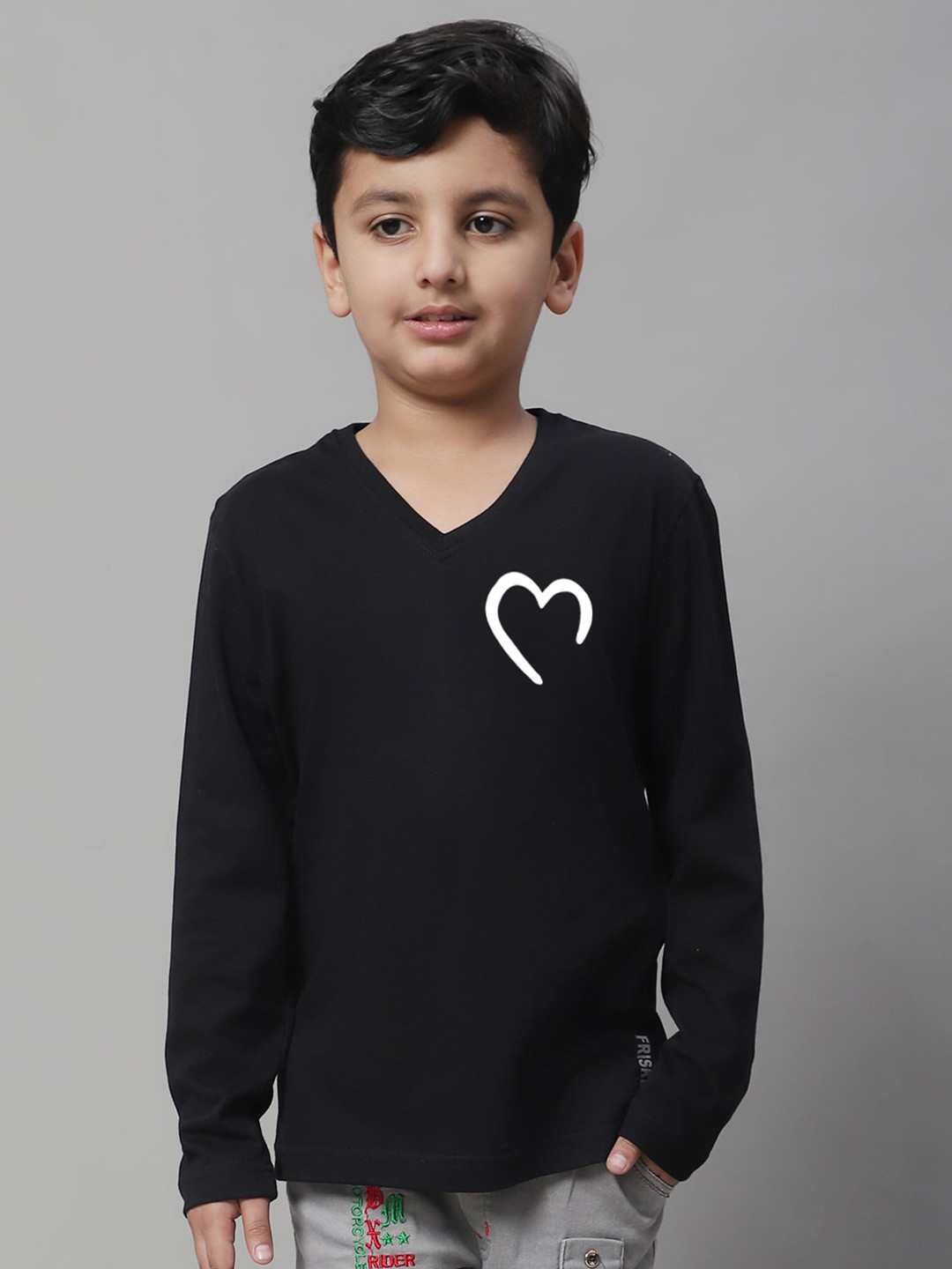 

Friskers Boys Graphic Printed V-Neck T-shirt, Black
