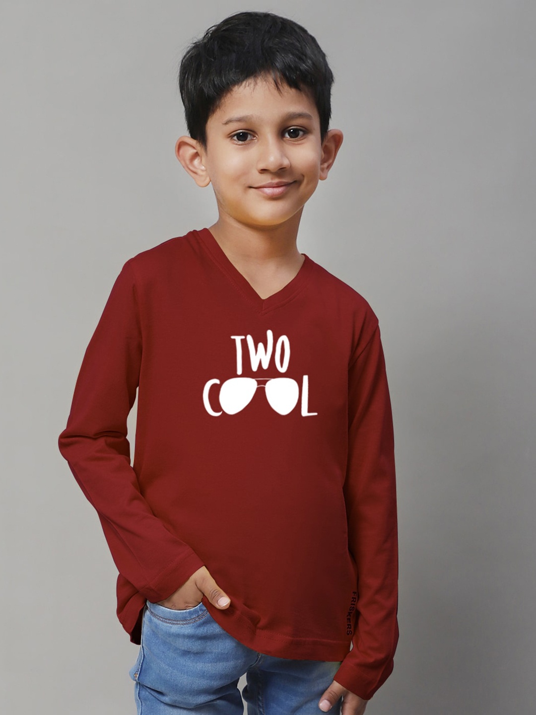 Friskers Boys Typography Printed Long Sleeves Pure Cotton T-shirt, Maroon