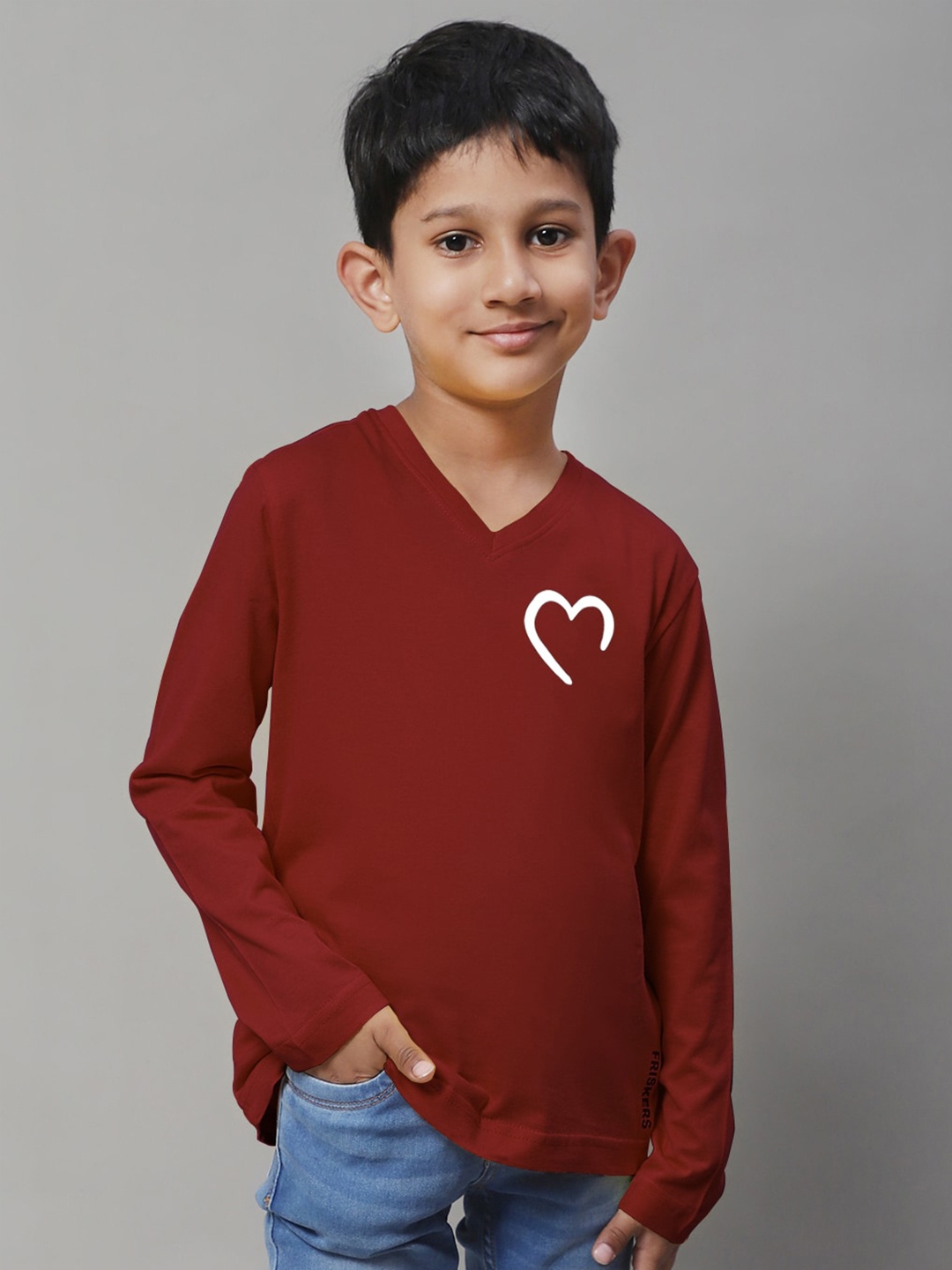 

Friskers Boys Graphic Printed V-Neck Bio Wash Pure Cotton Casual T-shirt, Maroon
