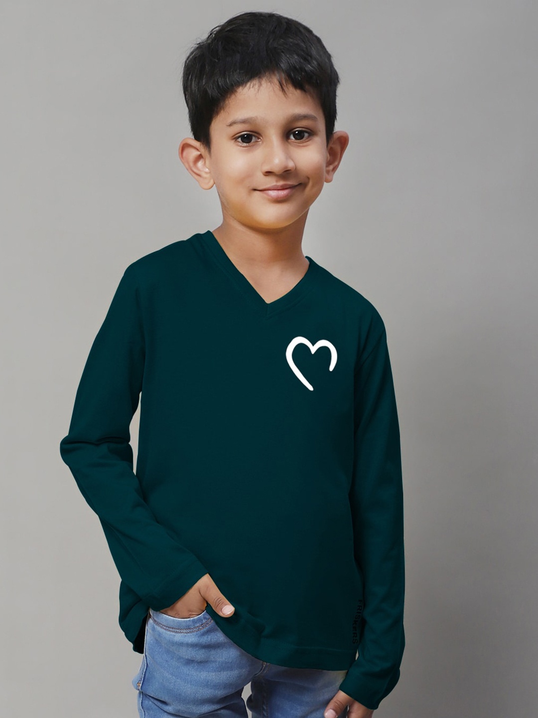 Friskers Boys Round Neck Cotton T-shirt, Teal