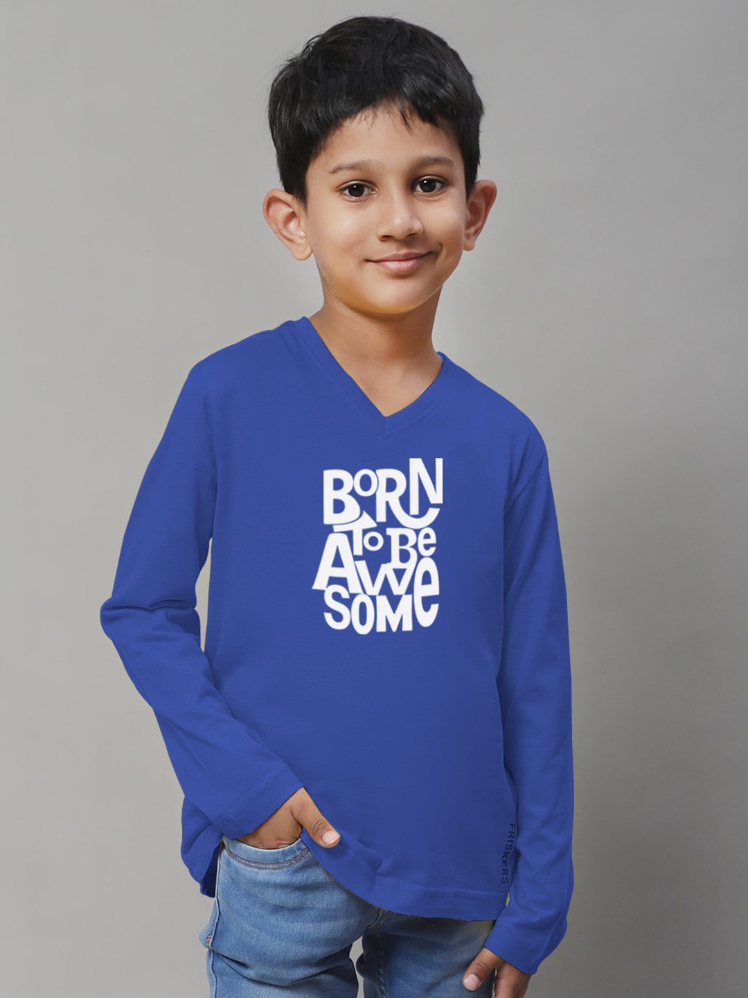 

Friskers Boys Typography Printed Long Sleeves Pure Cotton T-shirt, Blue