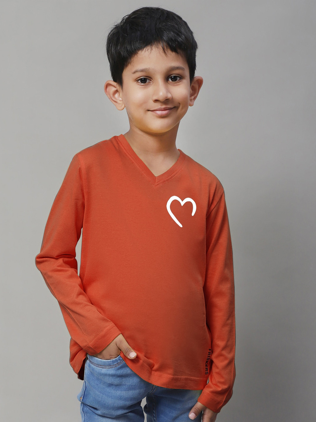 

Friskers Boys Graphic Printed V-Neck T-shirt, Orange
