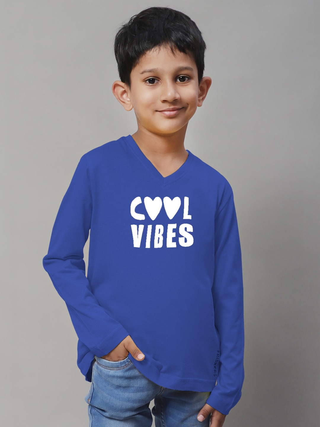 

Friskers Boys Typography Printed V-Neck Cotton T-shirt, Blue