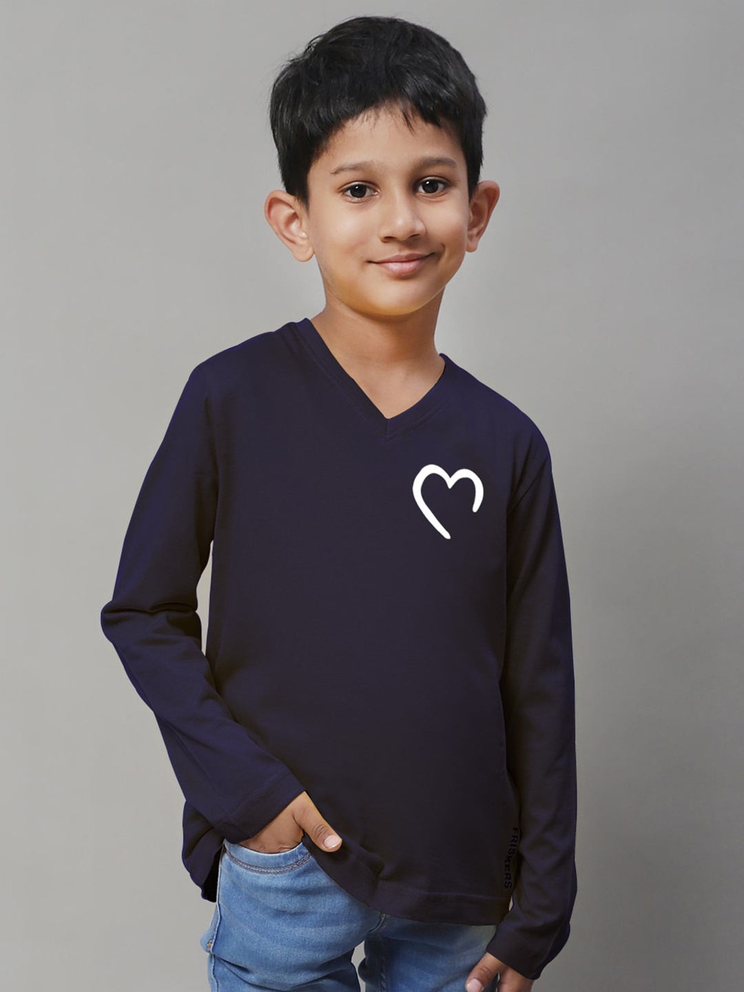

Friskers Boys Graphic Printed Long Sleeves Pure Cotton T-shirt, Navy blue