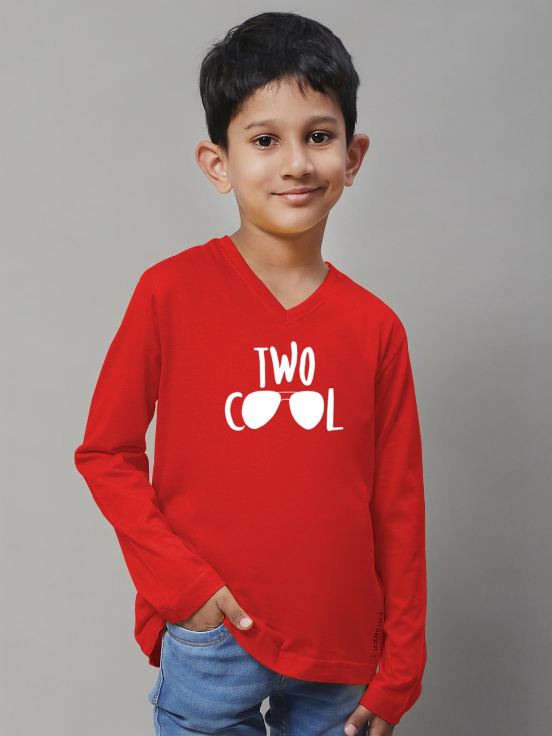 

Friskers Boys Typography Printed V-Neck Bio Wash Pure Cotton Casual T-shirt, Red