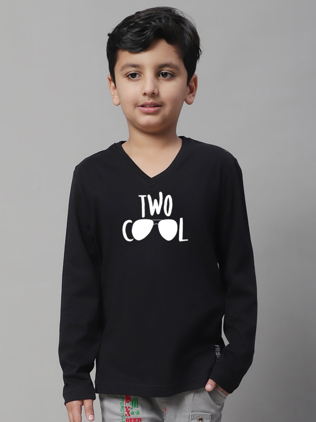 

Friskers Boys Typography Printed V-Neck T-shirt, Black