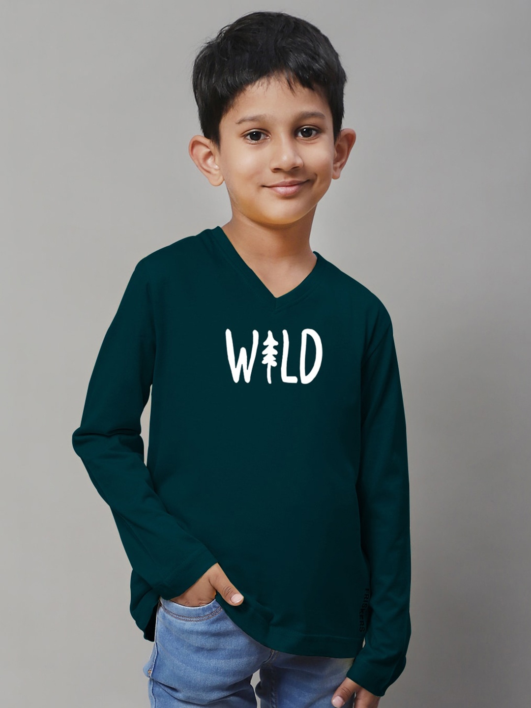 Friskers Boys Typography Printed V-Neck Pure Cotton T-shirt, Blue