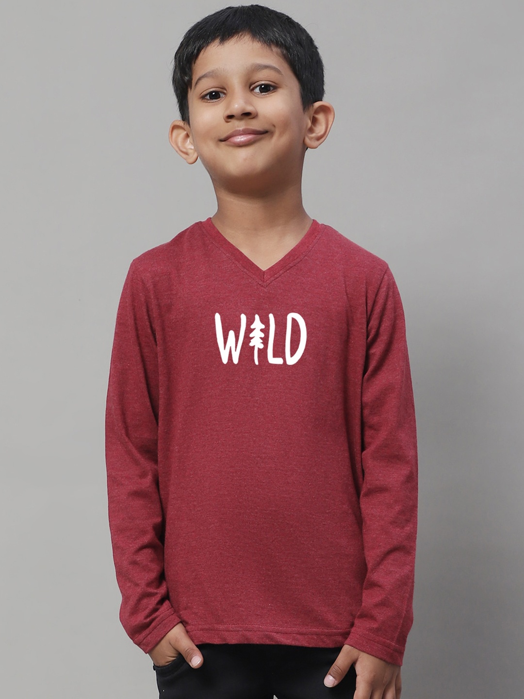 

Friskers Boys Typography Printed V-Neck Pure Cotton T-shirt, Maroon