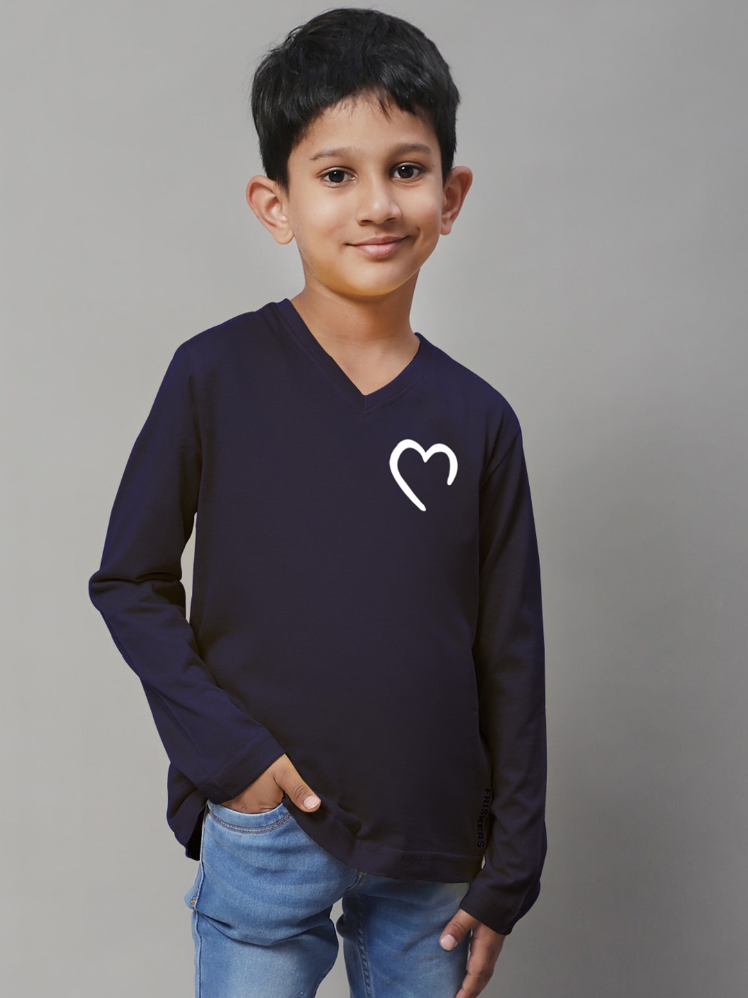 

Friskers Boys Graphic Printed V-Neck Pure Cotton T-shirt, Navy blue