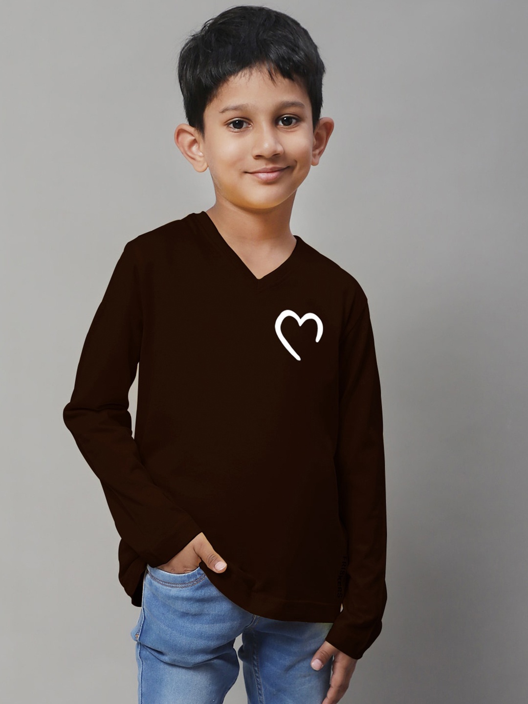 

Friskers Boys Printed V-Neck T-shirt, Brown