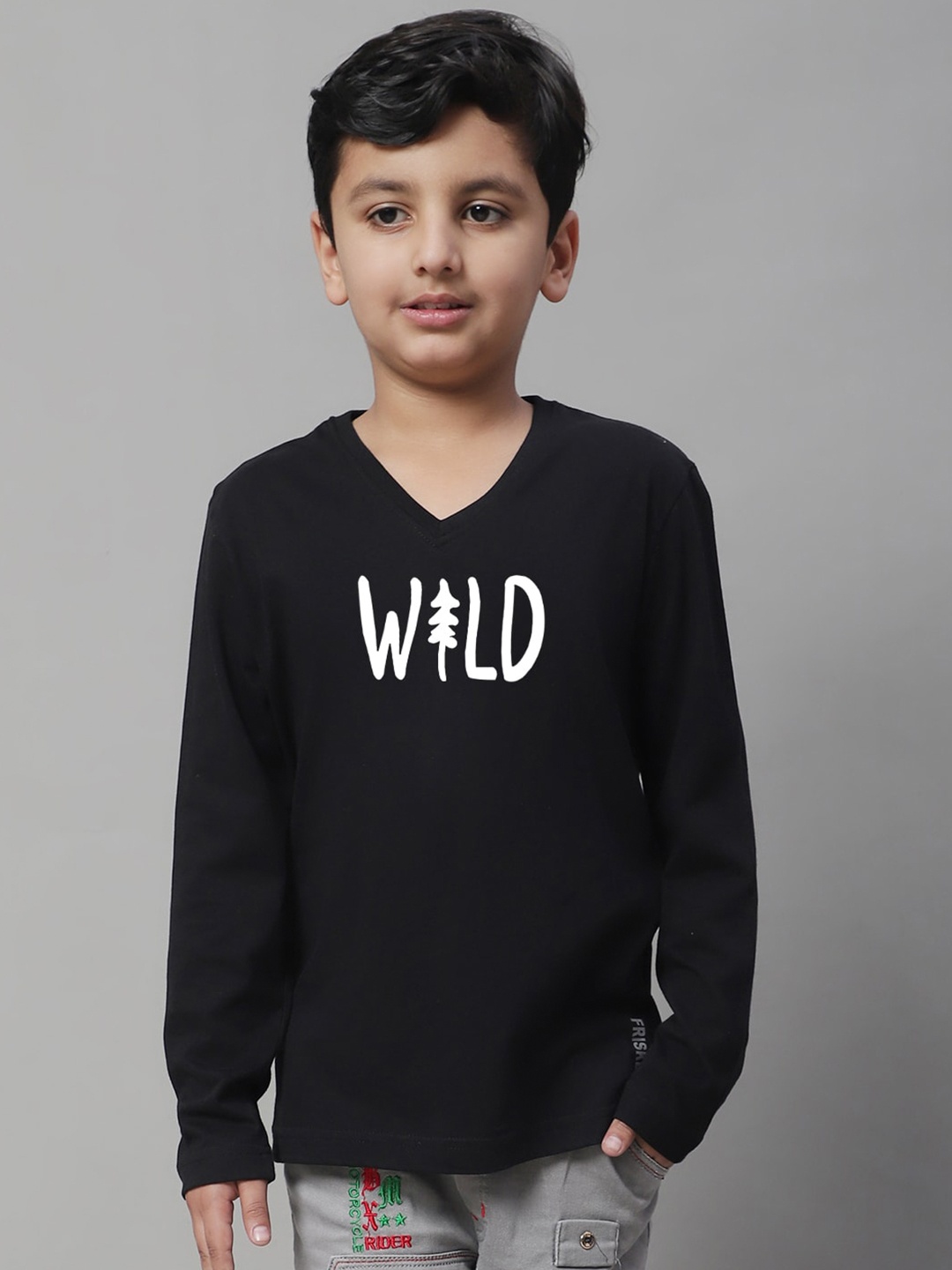 

Friskers Boys Typography Printed Long Sleeves Pure Cotton T-shirt, Black