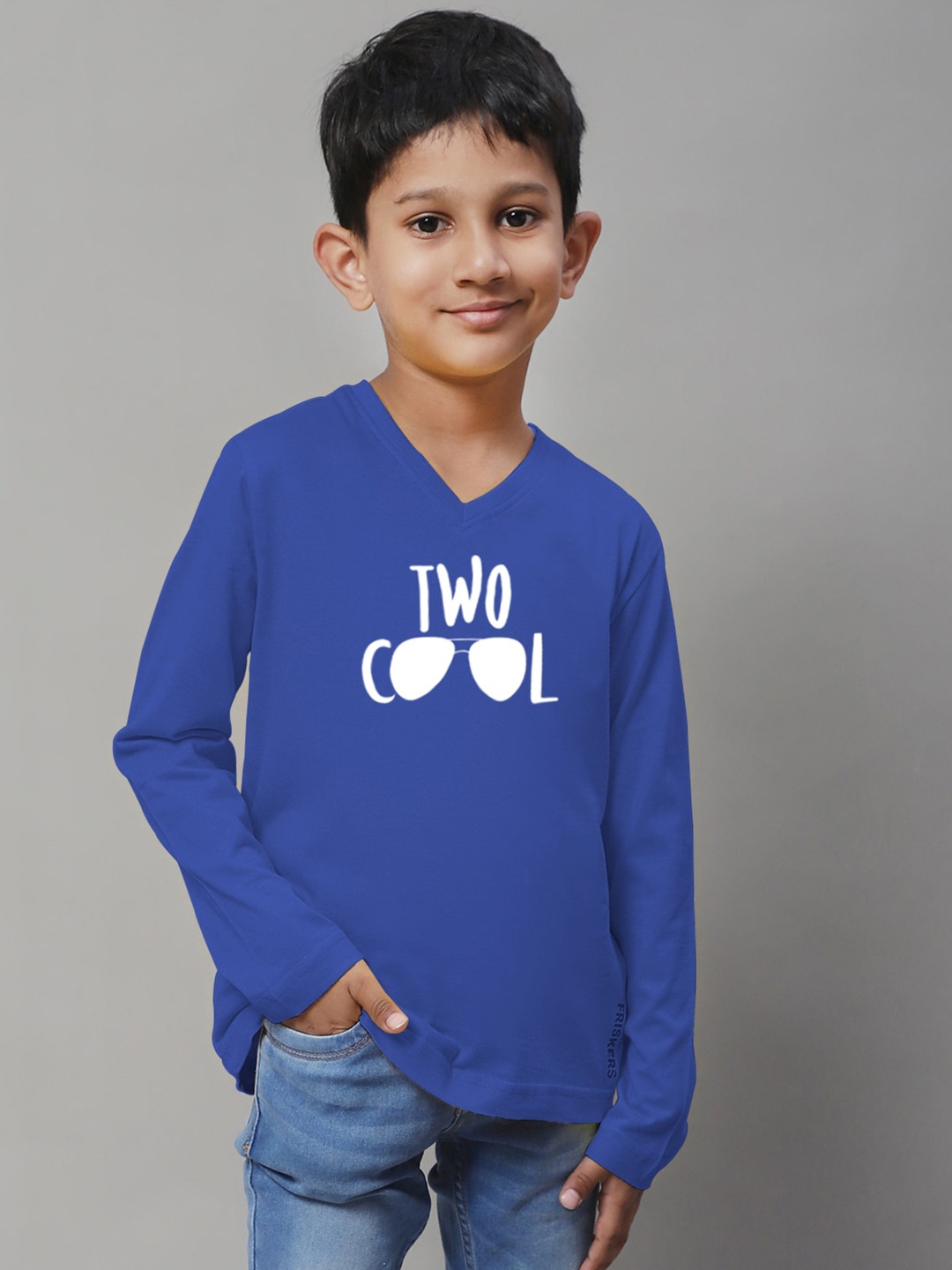 

Friskers Boys Typography Printed V-Neck Pure Cotton T-Shirt, Blue