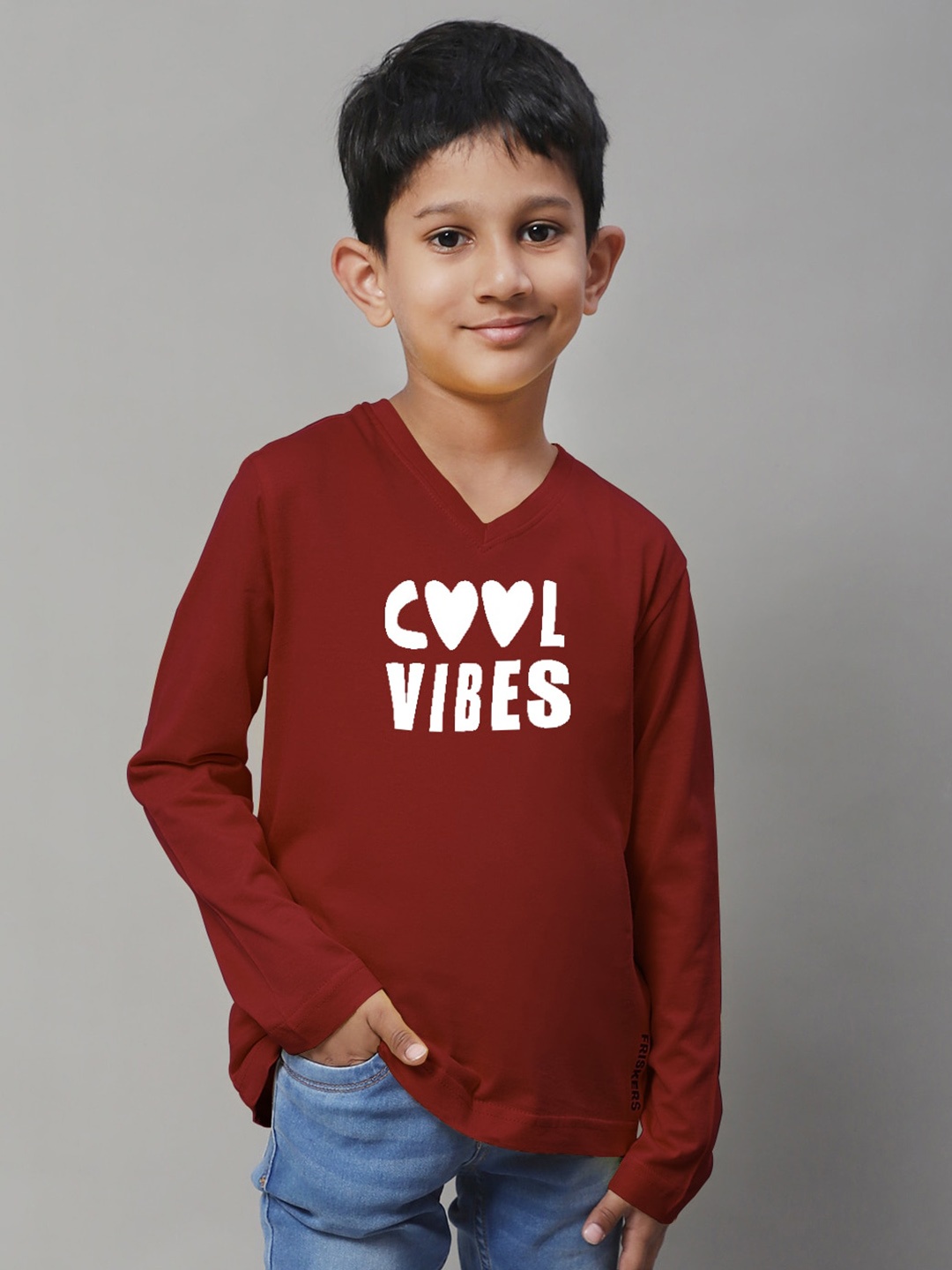 

Friskers Boys Typography Printed Long Sleeves Pure Cotton T-shirt, Maroon