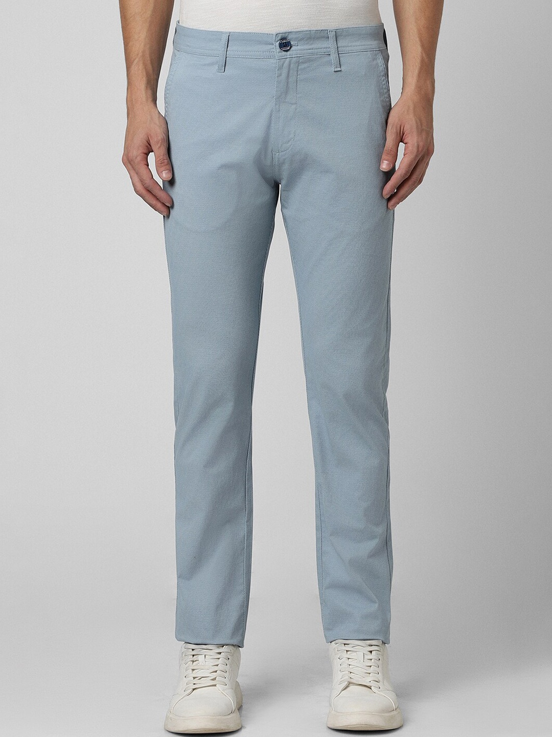 

Peter England Casuals Men Textured Slim Fit Cotton Trousers, Blue