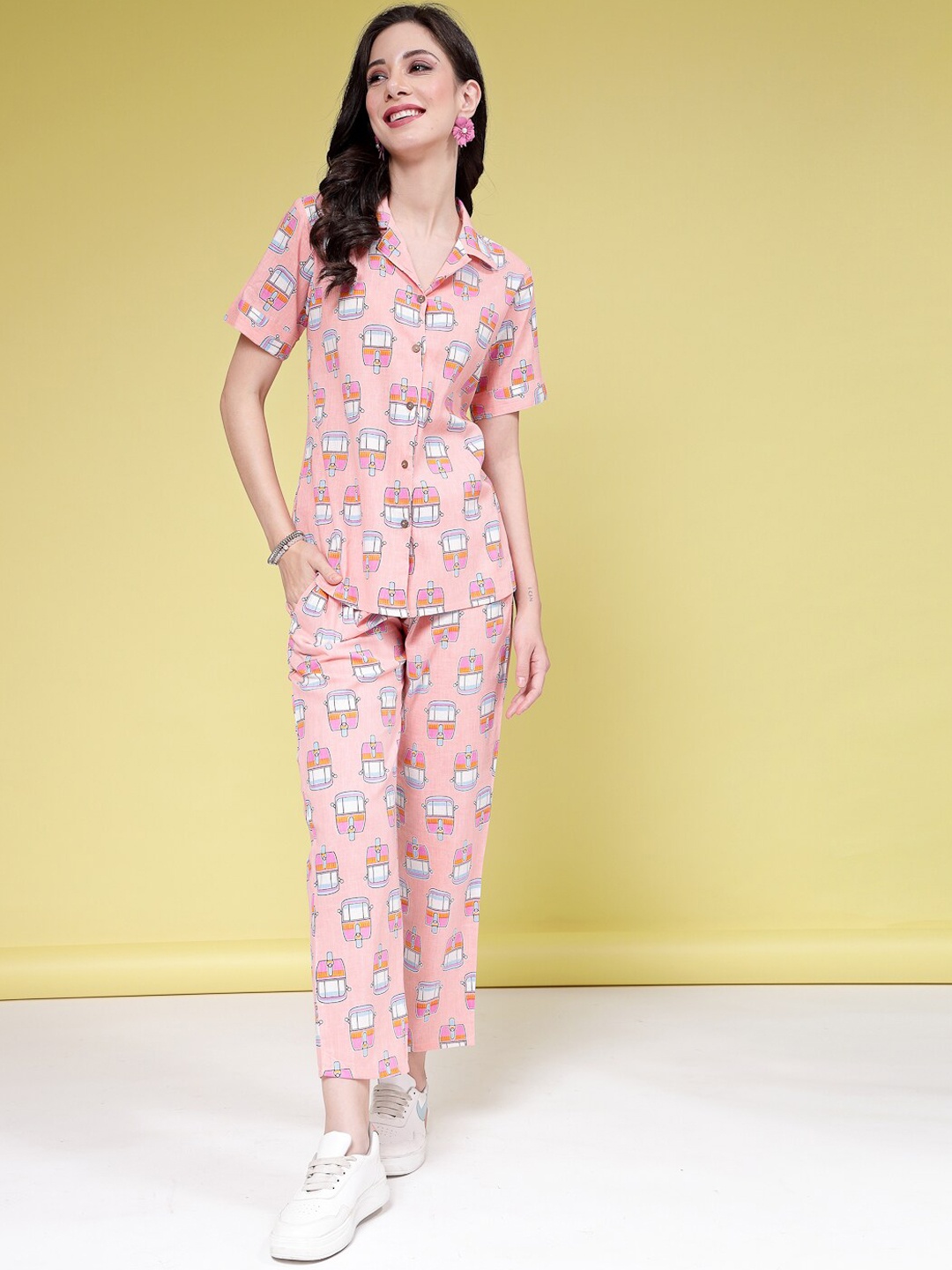 

Stylum Peach Coloured Printed Pure Cotton Shirt With Trouser