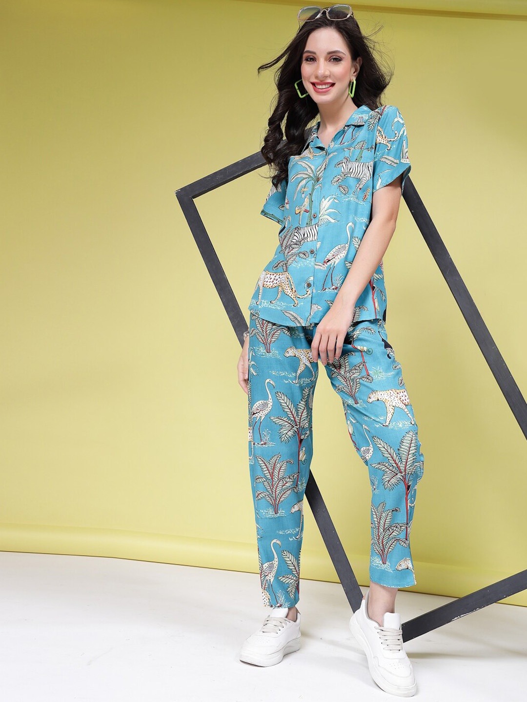 

Stylum Blue Tropical Printed Shirt With Trouser