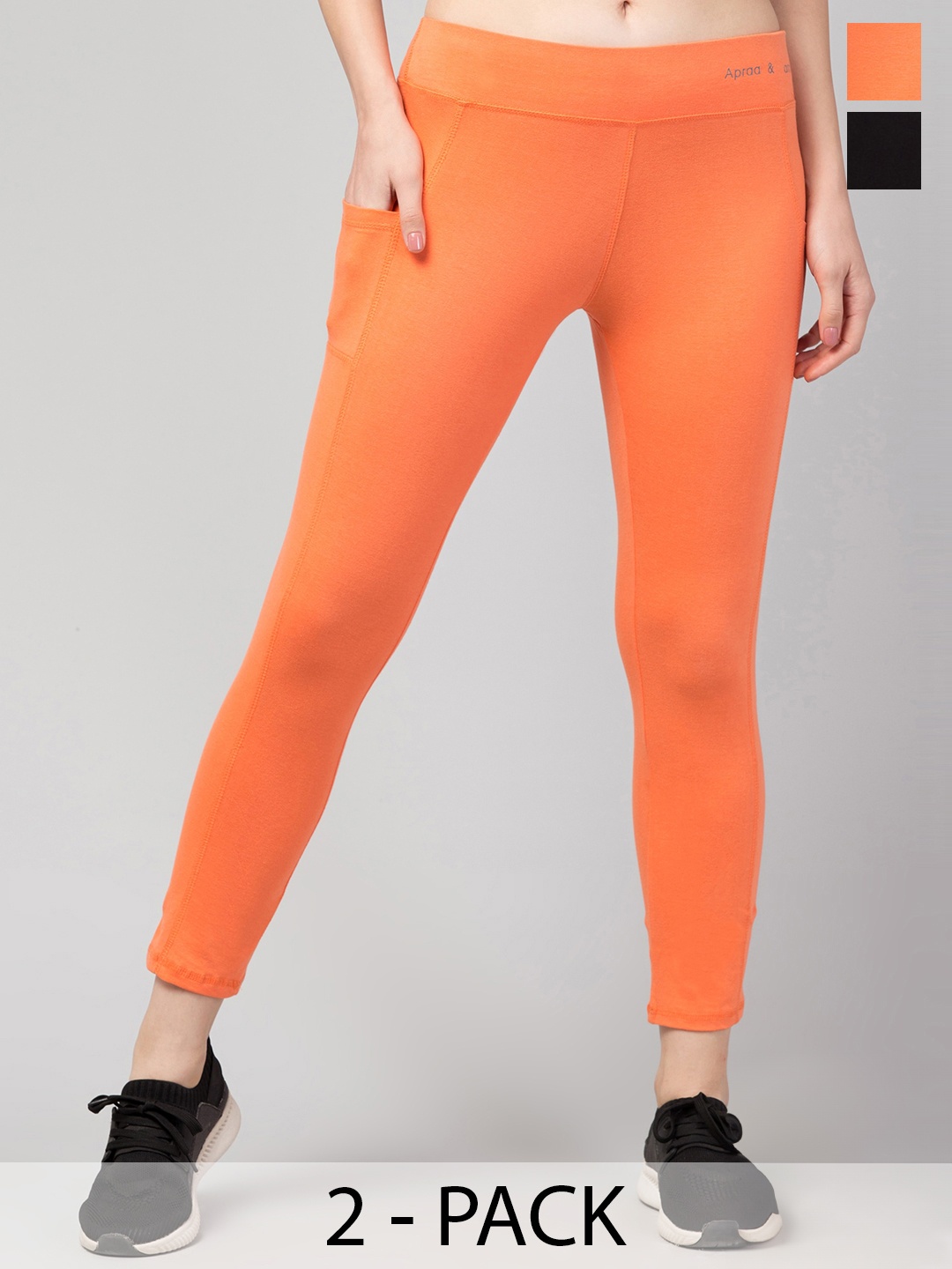 

Apraa & Parma Pack Of 2 High Rise Cotton Tights, Orange