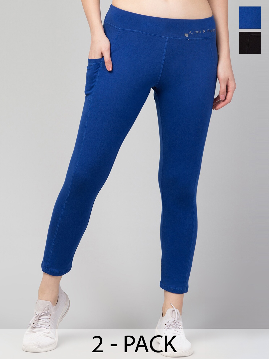 

Apraa & Parma Pack Of 2 Knitted Ankle Length Leggings, Blue