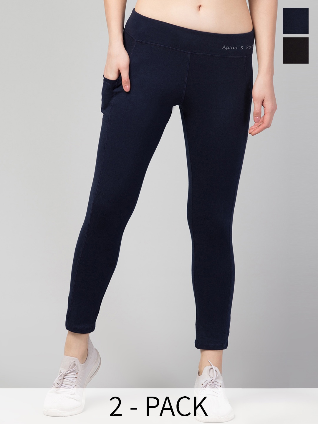 

Apraa & Parma Pack Of 2 Cotton High Rise Tights, Navy blue