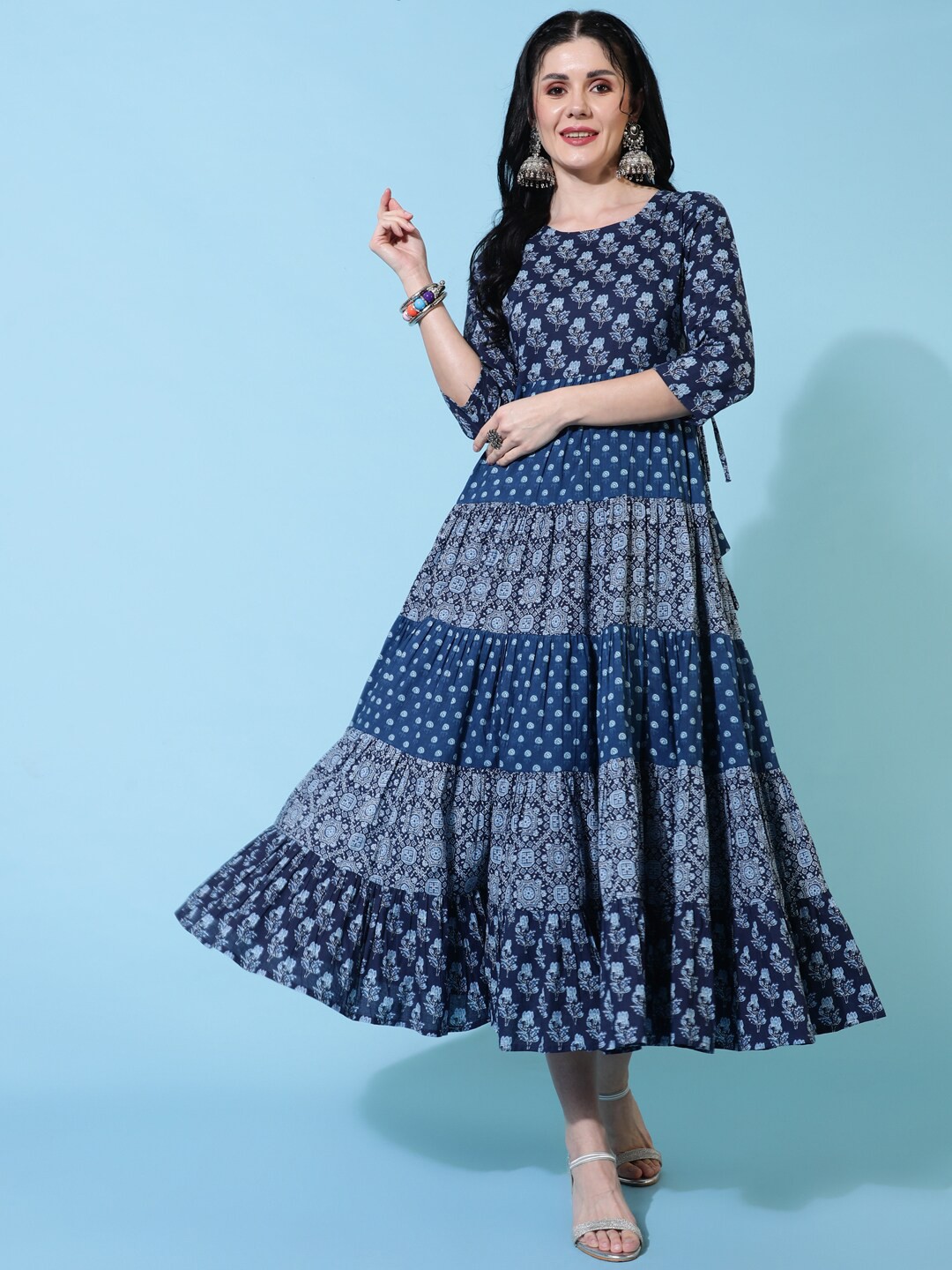 

KIMAYRA Floral Printed Anarkali Cotton Kurta, Blue