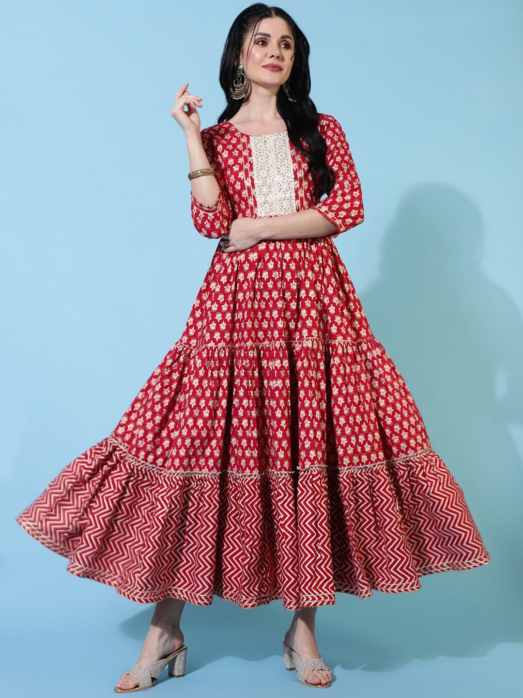 

KIMAYRA Ethnic Motifs Printed A Line Ethnic Dress, Maroon