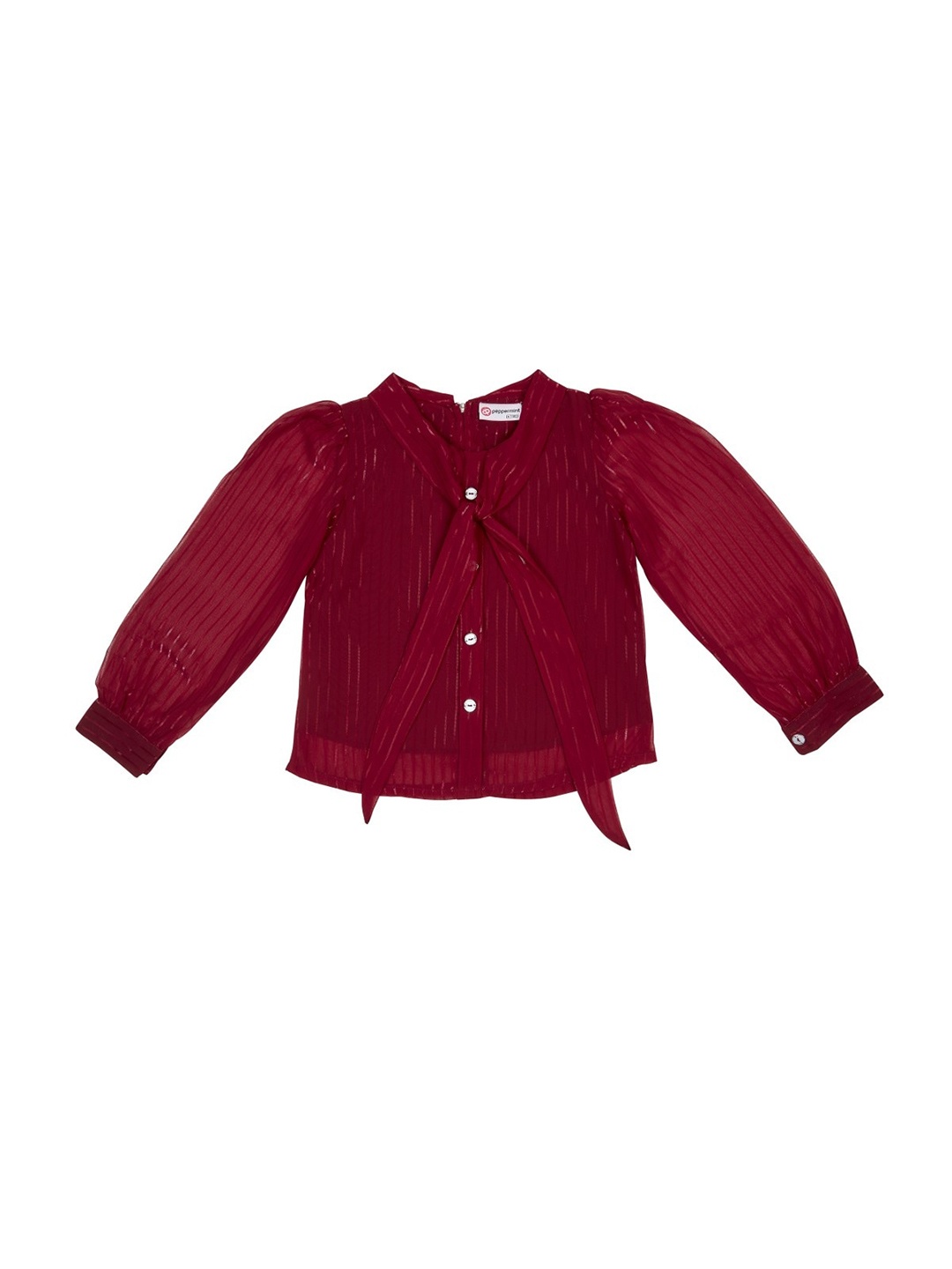 

Peppermint Girls Striped Cuffed Sleeves Shirt Style Top, Maroon