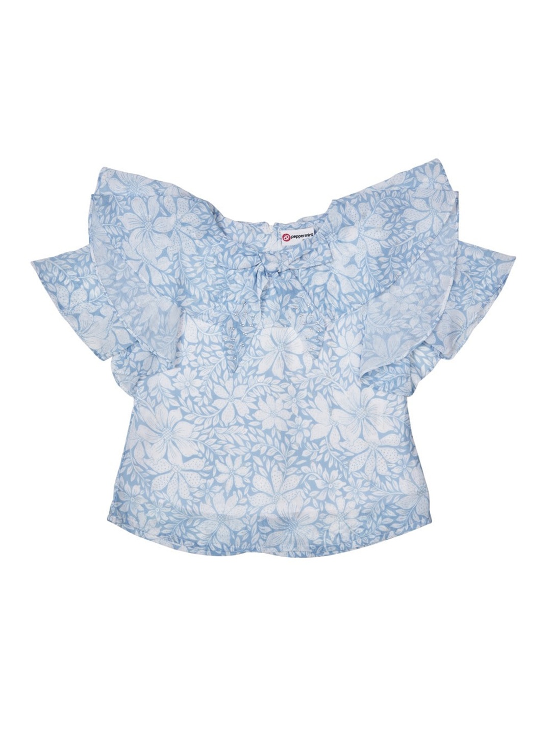 

Peppermint Girls Floral Printed Flutter Sleeve Chiffon Top, Blue