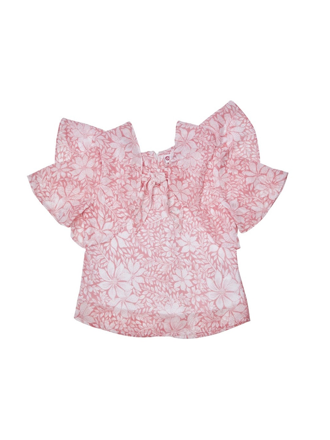 

Peppermint Girls Floral Printed Flutter Sleeve Tie Up Chiffon Regular Top, Pink