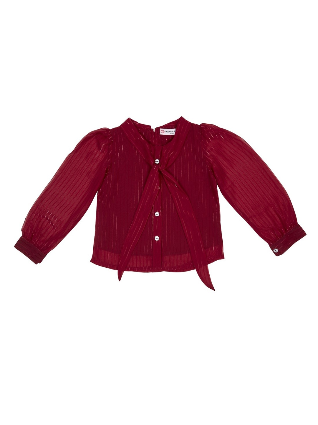 

Peppermint Girls Striped Cuffed Sleeves Shirt Style Top, Maroon