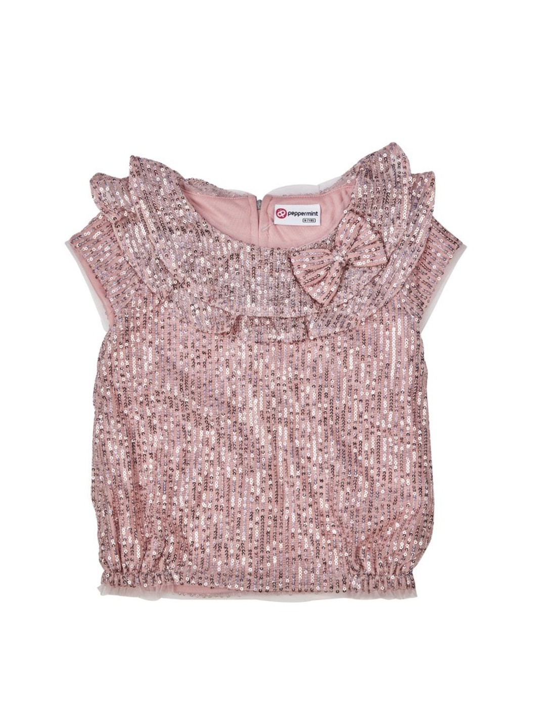 

Peppermint Girls Sequined Bow Net Top, Peach