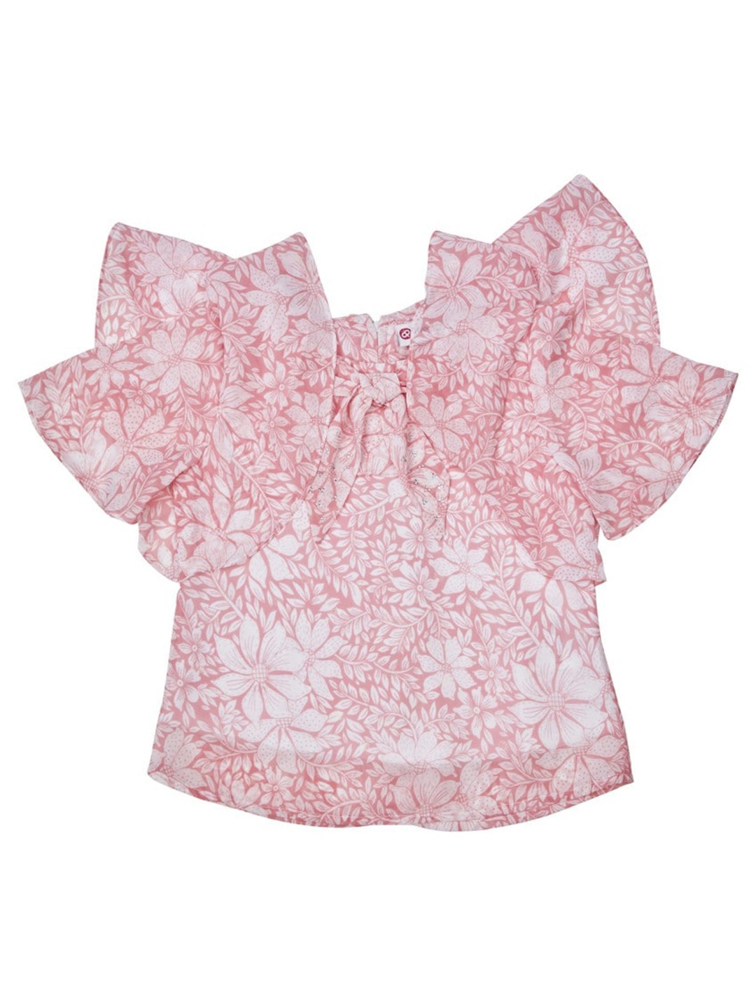 

Peppermint Girls Floral Printed Flutter Sleeves Regular Top, Pink