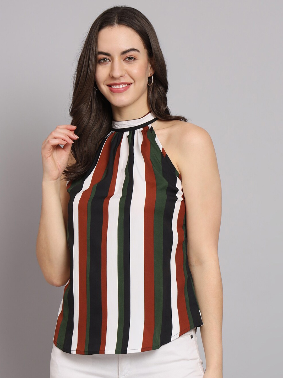 

VAARARO Striped Halter Neck Top, Brown