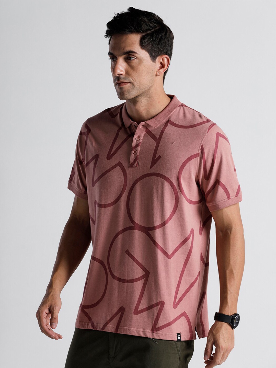 

WROGN Abstract Printed Slim Fit Cotton T-shirt, Pink