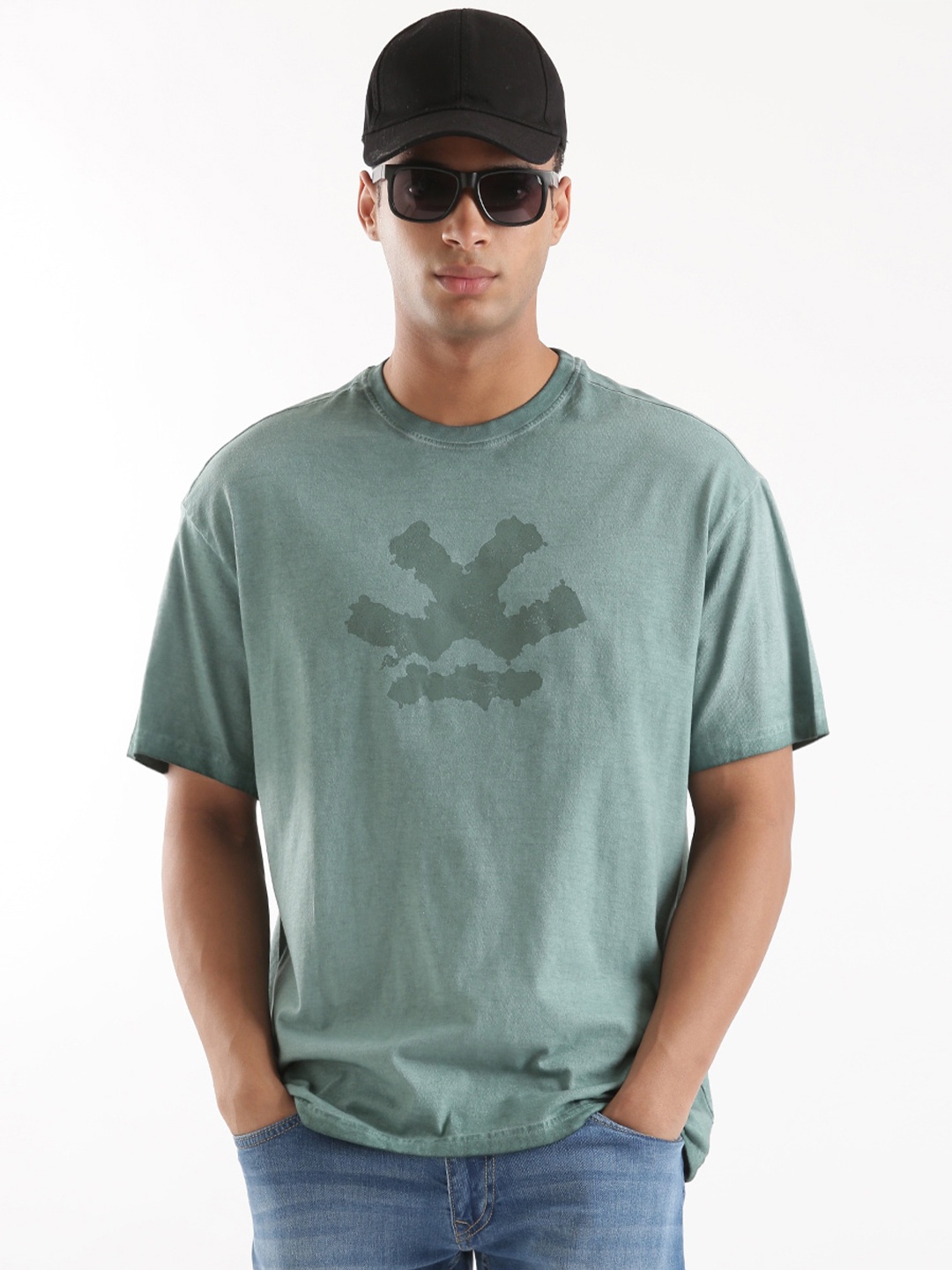 

WROGN Typography Printed Slim Fit Cotton T-shirt, Green