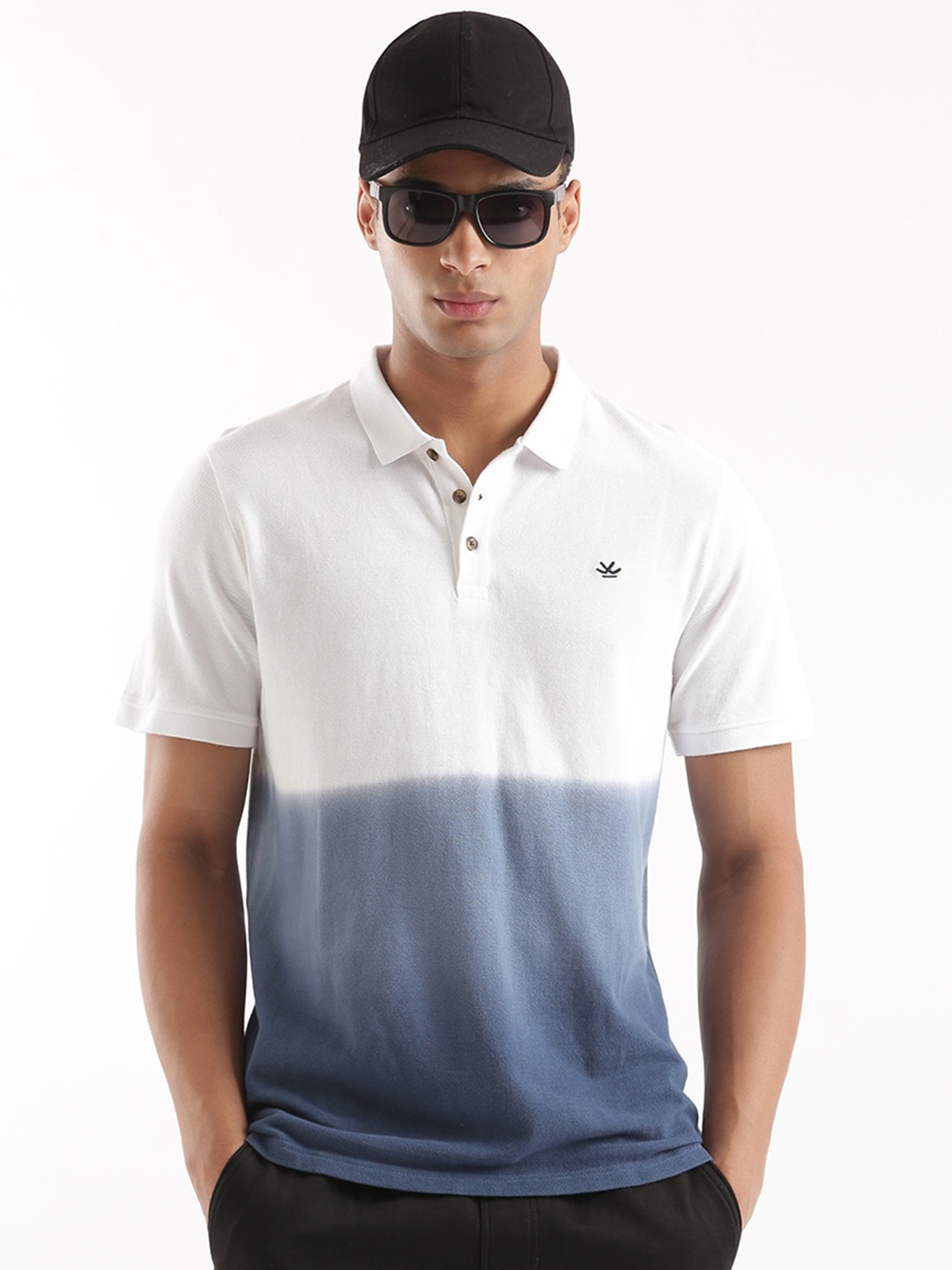 

WROGN Colourblocked Polo Collar Cotton Slim Fit T-shirt, Blue