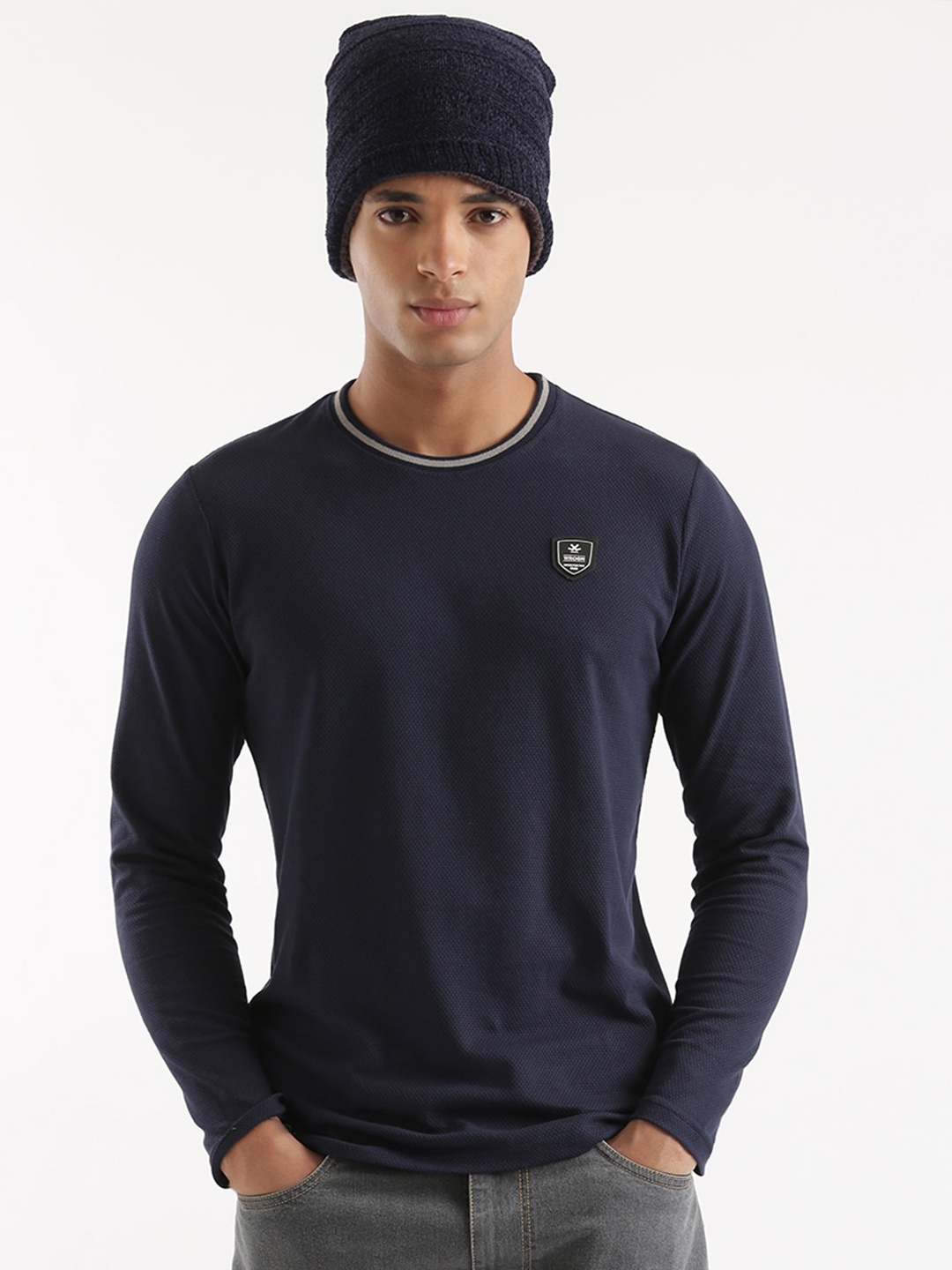 

WROGN Round Neck Cotton Slim Fit T-shirt, Blue