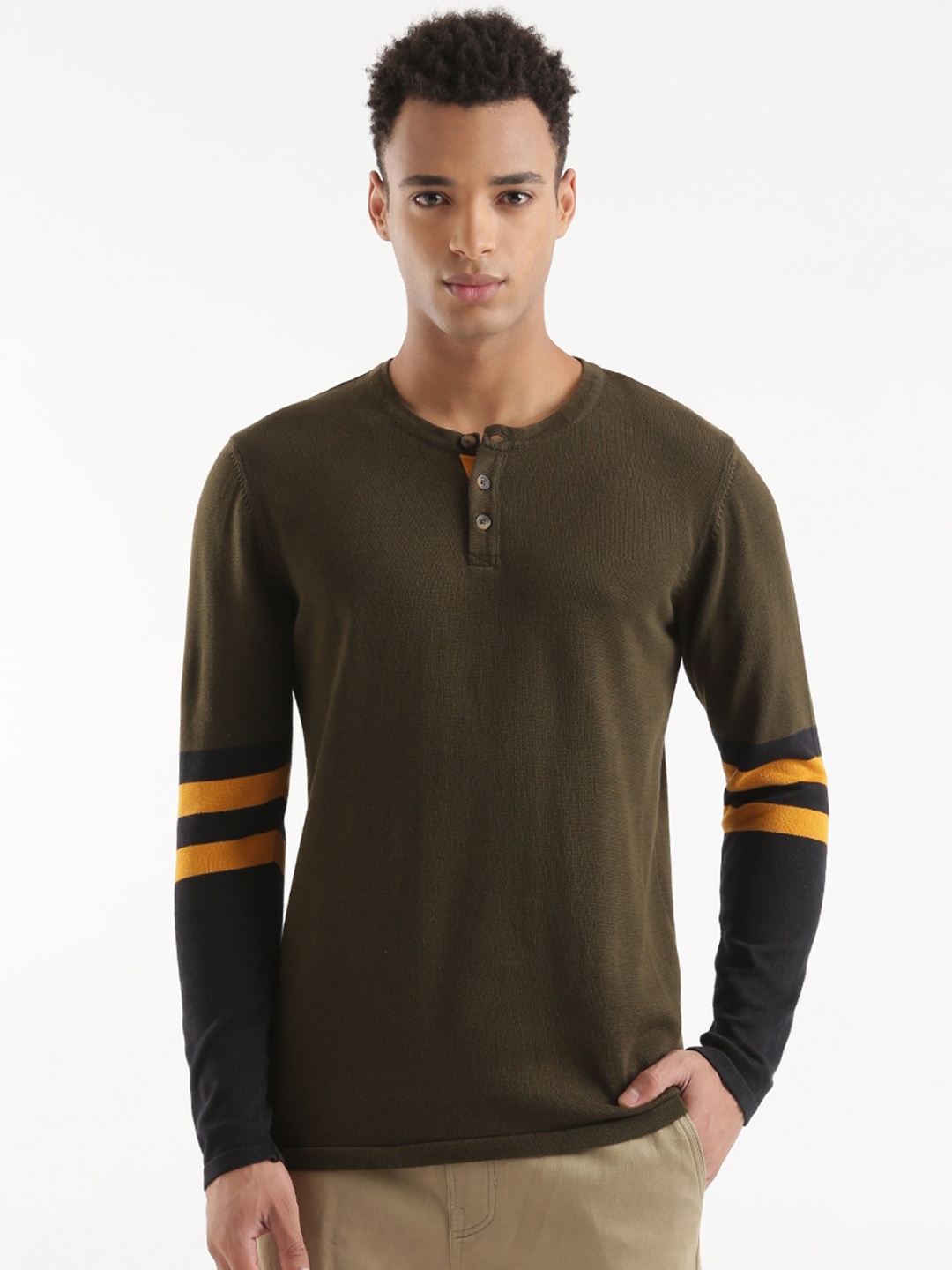 

WROGN Henley Neck Slim Fit Cotton T-shirt, Olive