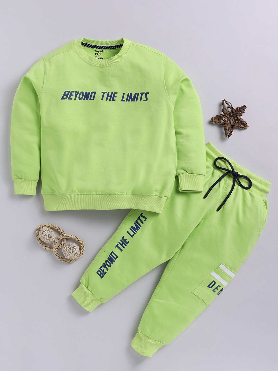 

Toonyport Boys Typography Printed Cotton Tracksuit, Green