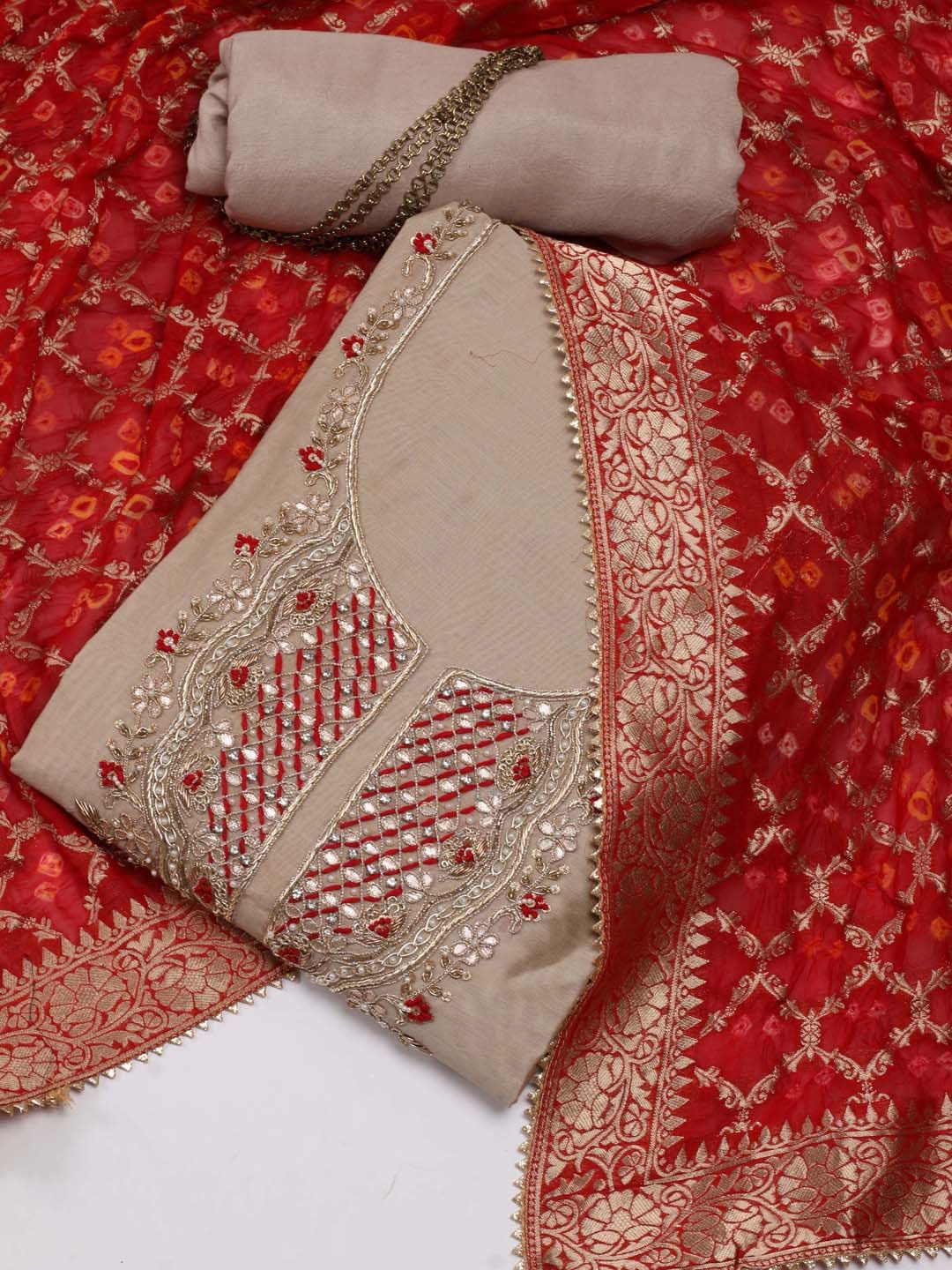 

Meena Bazaar Embroidered Unstitched Dress Material, Grey