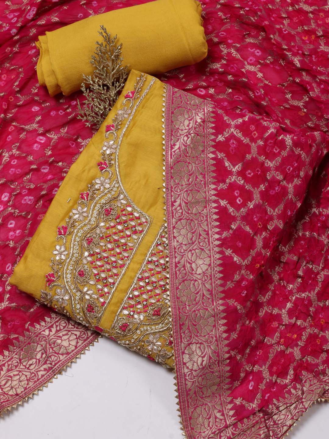 

Meena Bazaar Embroidered Unstitched Dress Material, Mustard