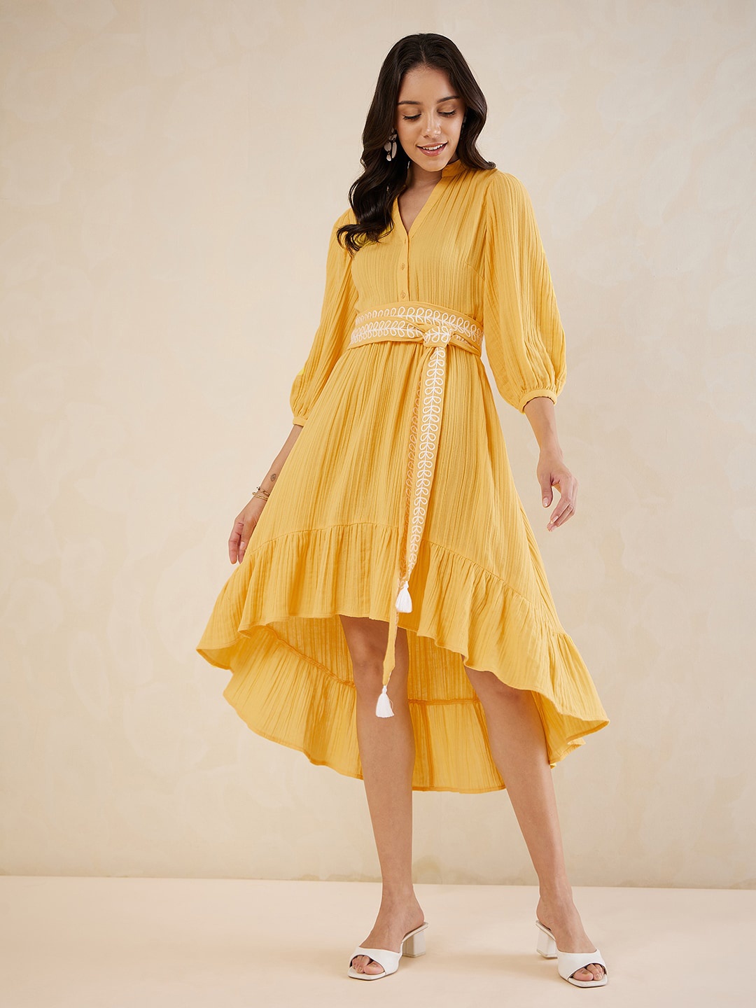 

Femella Puff Sleeve A-Line Midi Dress, Yellow